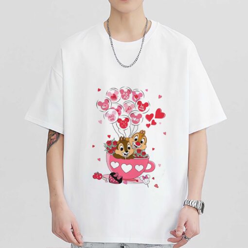 Chip And Dale With Mickey Balloon T-Shirt Lovely Unique Gift Valentine Tea Cup Happy Valentines Sweatshirt, Hoodie