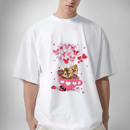 Chip And Dale With Mickey Balloon T-Shirt Lovely Unique Gift Valentine Tea Cup Happy Valentines Sweatshirt, Hoodie