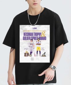 Original Jayden Daniels And Dylan Crews Lsu Heisman Trophy And Golden Spikes Award The First Time In Sec History Winner Signatures T-shirt, Sweatshirt, Hoodie Shirt
