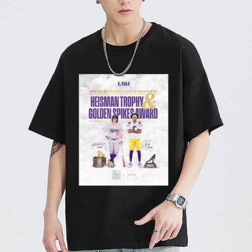 Original Jayden Daniels And Dylan Crews Lsu Heisman Trophy And Golden Spikes Award The First Time In Sec History Winner Signatures T-shirt, Sweatshirt, Hoodie Shirt