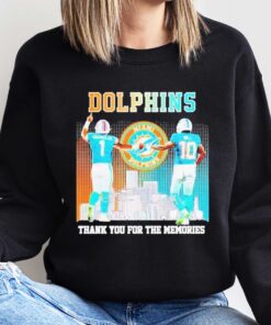 Skyline Miami Dolphins Tua Tagovailoa And Tyreek Hill Thank You For The Memories T-Shirt, Sweatshirt, Hoodie Shirt