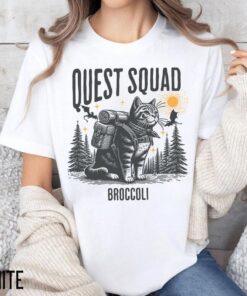 Quest Squad Broccoli Adventure Cat Shirt - Whimsical Gaming Inspired Apparel