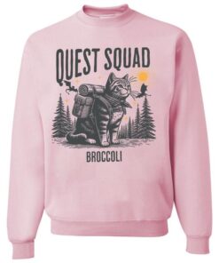 Quest Squad Broccoli Adventure Cat Shirt - Whimsical Gaming Inspired Apparel