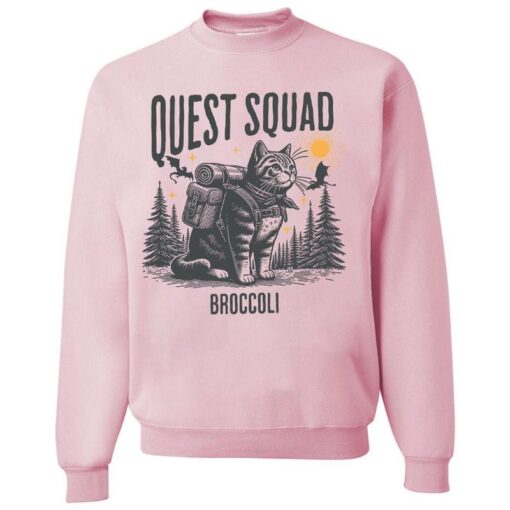 Quest Squad Broccoli Adventure Cat Shirt - Whimsical Gaming Inspired Apparel