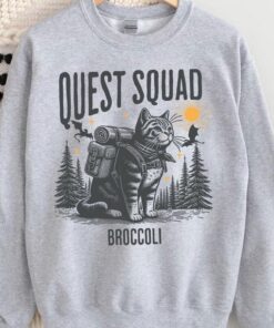Quest Squad Broccoli Adventure Cat Shirt - Whimsical Gaming Inspired Apparel