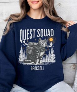 Quest Squad Broccoli Adventure Cat Shirt - Whimsical Gaming Inspired Apparel