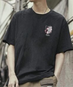 Stylish Anime Attack on Titan T-Shirt with Survey Corps Emblem and Cherry Blossoms
