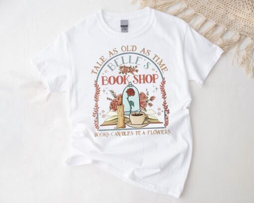 Beauty and the Beast Vintage "Tale as Old as Time" T-Shirt - Belle Reads Book Design