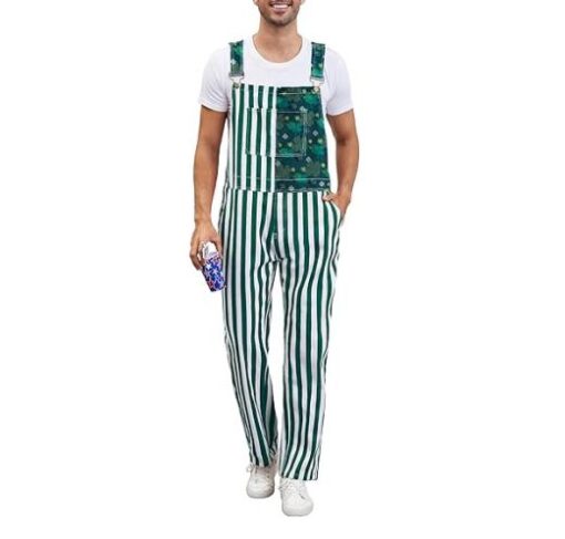 Men's Irish Christmas Overalls - St. Patrick's Day Denim Bib Coveralls with Adjustable Straps & Zipper