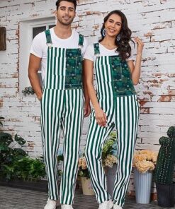 Men's Irish Christmas Overalls - St. Patrick's Day Denim Bib Coveralls with Adjustable Straps & Zipper