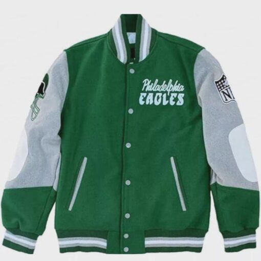 Vintage Green Philadelphia Eagles Varsity Jacket Inspired by Princess Diana