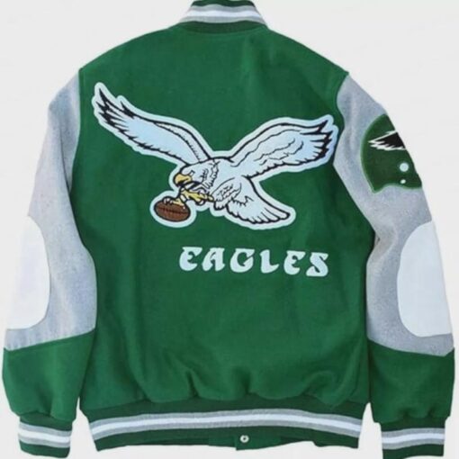 Vintage Green Philadelphia Eagles Varsity Jacket Inspired by Princess Diana