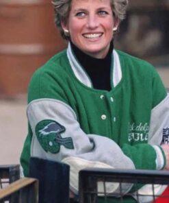 Vintage Green Philadelphia Eagles Varsity Jacket Inspired by Princess Diana