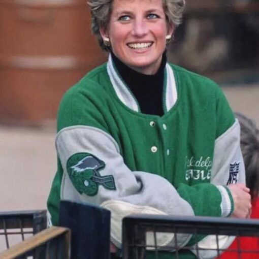 Vintage Green Philadelphia Eagles Varsity Jacket Inspired by Princess Diana