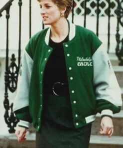 Vintage Green Philadelphia Eagles Varsity Jacket Inspired by Princess Diana