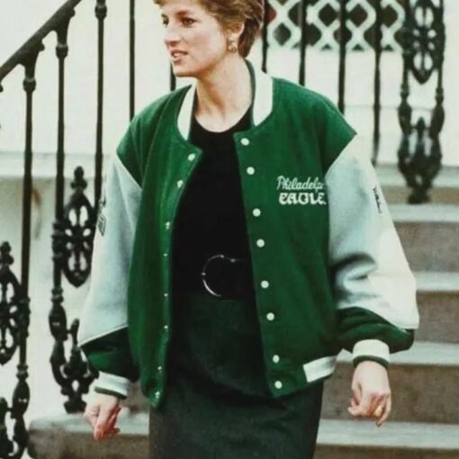 Vintage Green Philadelphia Eagles Varsity Jacket Inspired by Princess Diana