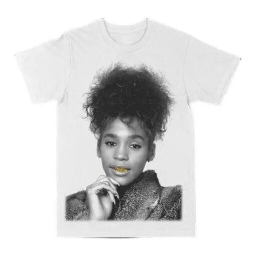 Whitney Houston Gold Grill Graphic Tee for Bold Self-Expression