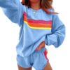 Women's Casual Striped Pullover and Shorts Set - Comfortable Two-Piece Loungewear for Daily Wear and Family Gatherings