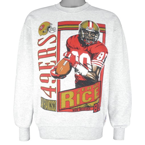 1990S Vintage San Francisco 49Ers Jerry Rice Stat Sweatshirt American Football Shirt for Dad with Retro NCAA Shirts