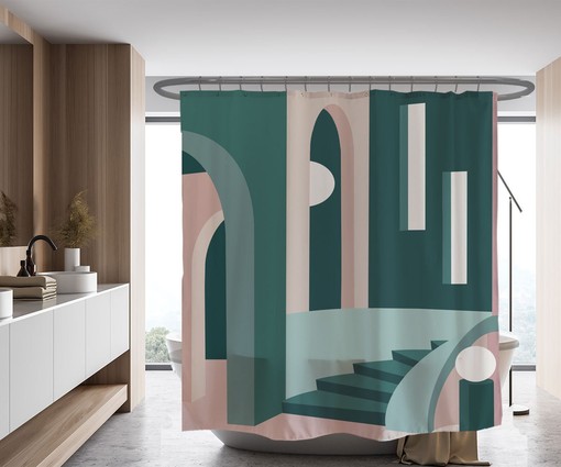 3D Abstract Shower Curtain - Modern Fabric with Hooks and Quick-Drying Bathroom Decor - Image 2