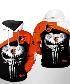 3D Baltimore Orioles MLB Punisher Skull Hoodie