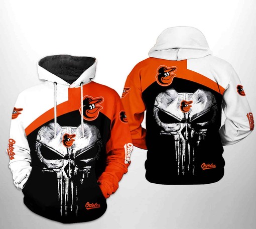 3D Baltimore Orioles MLB Punisher Skull Hoodie