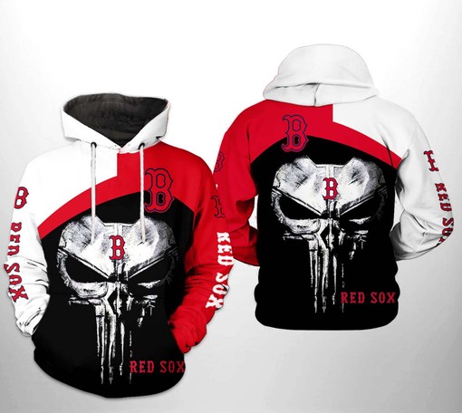 3D Boston Red Sox MLB Punisher Skull Hoodie