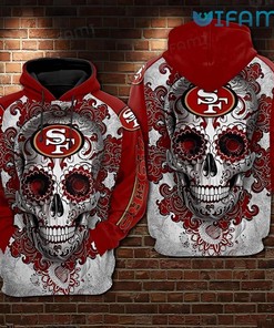 3D Hoodie with Floral Skull Design for San Francisco 49ers Fans