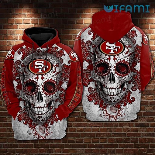 3D Hoodie with Floral Skull Design for San Francisco 49ers Fans