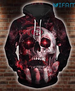 3D Hoodie with Hand Holding Skull All Over Print Design for San Francisco 49ers Fans