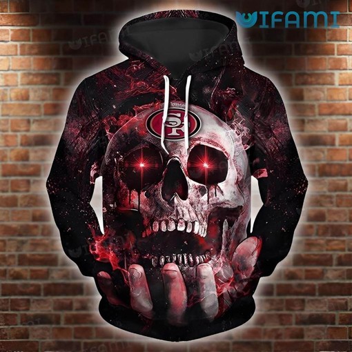 3D Hoodie with Hand Holding Skull All Over Print Design for San Francisco 49ers Fans