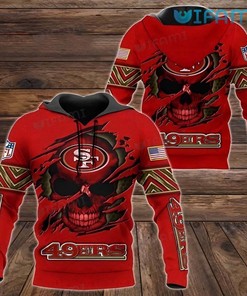 3D Hoodie with Tearing Skull All Over Print Design for San Francisco 49ers Fans