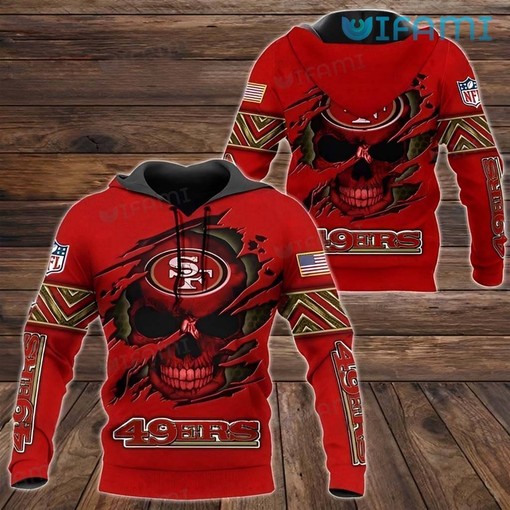 3D Hoodie with Tearing Skull All Over Print Design for San Francisco 49ers Fans