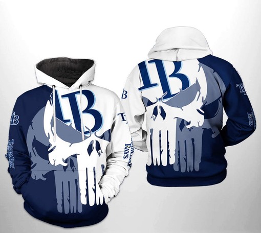 3D Tampa Bay Rays MLB Team Skull Zip-Up Hoodie