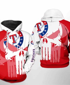 3D Texas Rangers MLB Team Skull Hoodie