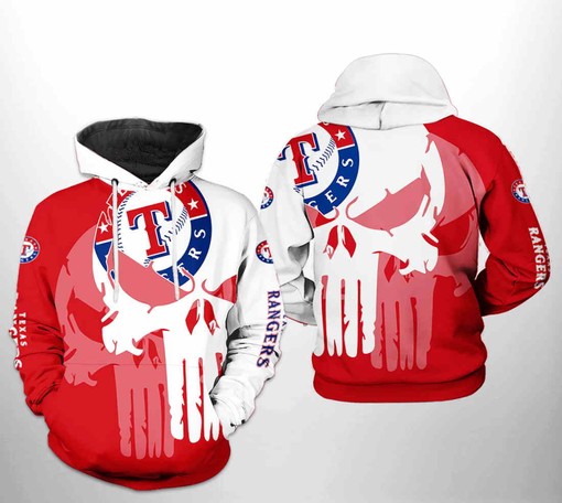 3D Texas Rangers MLB Team Skull Hoodie