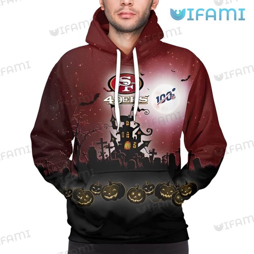 49ers Halloween Pumpkin All Over Print 3D Hoodie with Team Spirit and Halloween Design