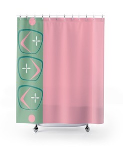 50's Atomic Retro Boomerang Shower Curtain with Pink and Mint Green Flair
