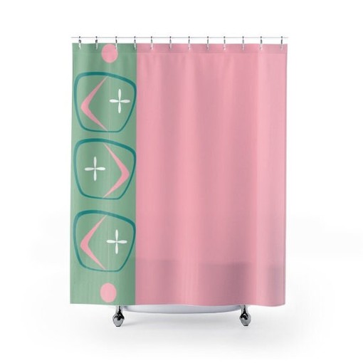 50's Atomic Retro Boomerang Shower Curtain with Pink and Mint Green Flair - Image 3