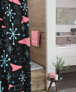 50s Style Black and White Mid Century Inspired Shower Curtain - Classic Bathroom Decor Idea