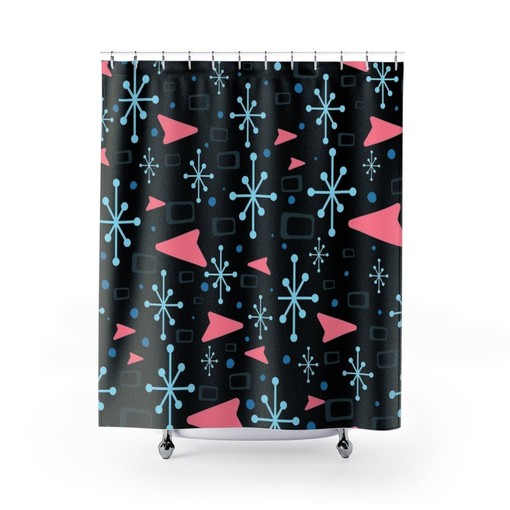 50s Style Black and White Mid Century Inspired Shower Curtain - Classic Bathroom Decor Idea - Image 2