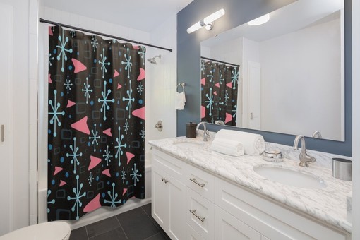 50s Style Black and White Mid Century Inspired Shower Curtain - Classic Bathroom Decor Idea - Image 3