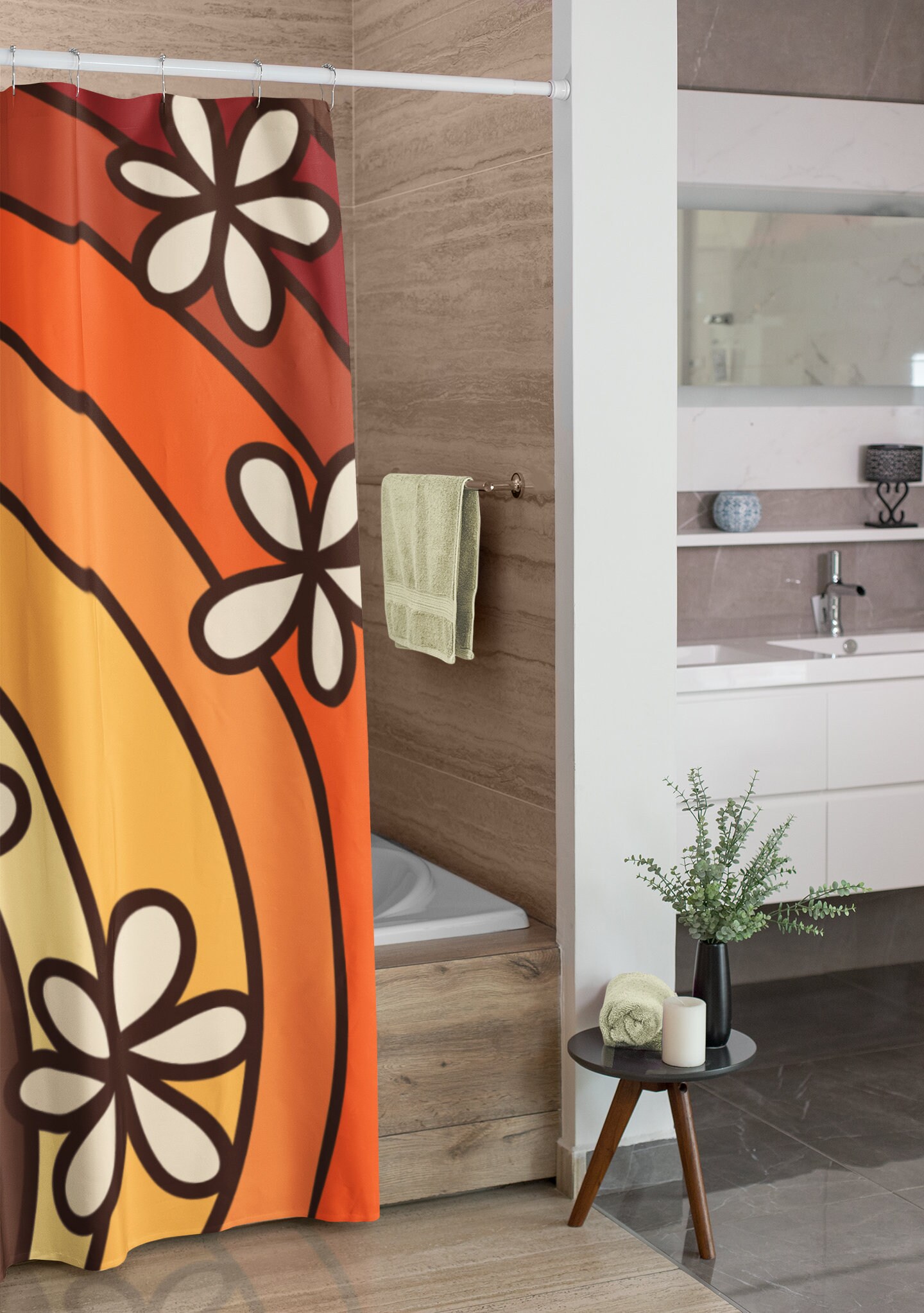 70's Boho Funky Shower Curtain - Retro Bathroom Accessory with Vintage Decor - Image 3