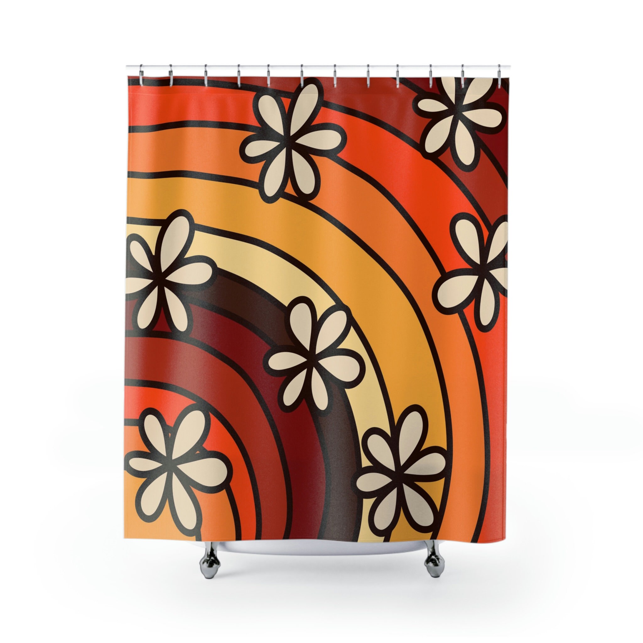 70's Boho Funky Shower Curtain - Retro Bathroom Accessory with Vintage Decor - Image 4