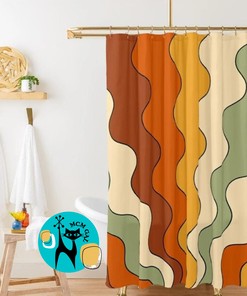 70's Groovy Wave Hipster Rust and Beige Mid Mod Shower Curtain for a Retro Look