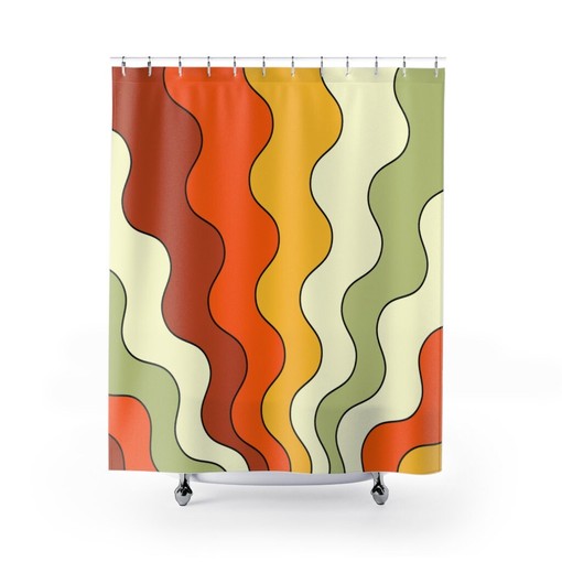 70's Groovy Wave Hipster Rust and Beige Mid Mod Shower Curtain for a Retro Look - Image 2