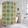 70's Retro Style Shower Curtain in Orange, Teal, Mustard Yellow, Brown, and Beige