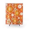 70's Vibe Funky Daisy Orange Mid Mod Shower Curtain for a Bold Retro Look