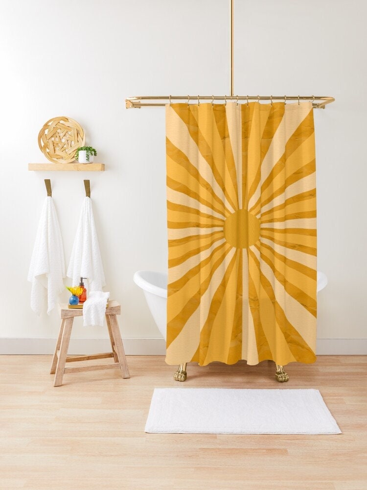 70s Vintage Sun Boho Shower Curtain - Eco-Friendly and Waterproof for Chic Vintage Bathroom Decor
