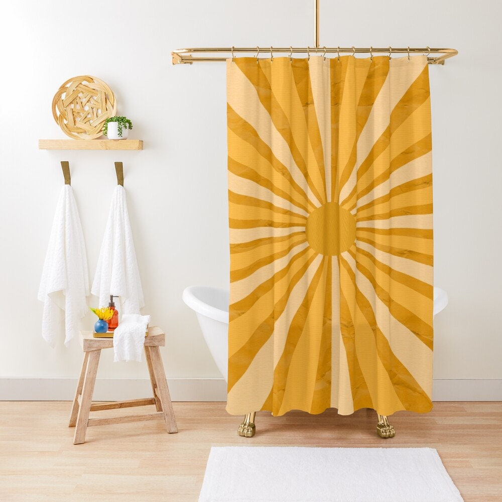 70s Vintage Sun Boho Shower Curtain - Eco-Friendly and Waterproof for Chic Vintage Bathroom Decor - Image 3